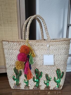 Shiraleah Sequin Cactus Straw Tote
